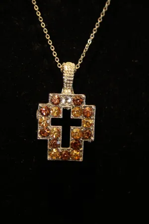 ADO | Embellished Cross Pendant Silver & Amber